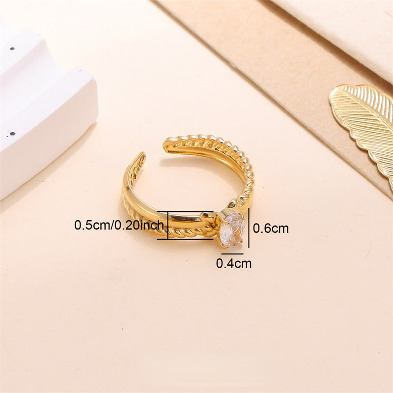 Wholesale Stainless Steel Gold Inlaid Zircon Ring